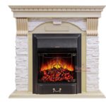 Каминокомплект Royal Flame Dublin слоновая кость с патиной арочный скальный крем с очагом Majestic FX Black
