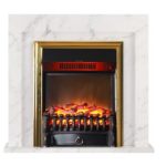 Каминокомплект Firelight Simple Classic с очагом Fobos FX Brass Белый мрамор
