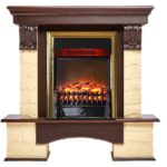 Каминокомплект Firelight Forte Classic камень бежевый с очагом Fobos FX Brass Тёмный дуб