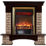 Каминокомплект Firelight Forte Classic U (угловой) камень коричневый с очагом Fobos FX Brass Темный дуб