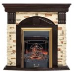 Каминокомплект Firelight Torre Classic камень сланец натуральный с очагом Majestic FX Brass Венге