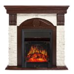 Каминокомплект Firelight Torre Classic камень белый с очагом Majestic FX Black Темный дуб
