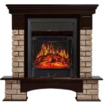 Каминокомплект Firelight Forte Wood Classic камень коричневый с очагом Majestic FX Black Темный дуб