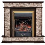 Каминокомплект Firelight Scala Classic камень сланец скалистый бурый с очагом Majestic FX Brass Темный дуб