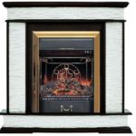 Каминокомплект Firelight Scala Classic камень сланец скалистый белый с очагом Majestic FX Brass Темный дуб